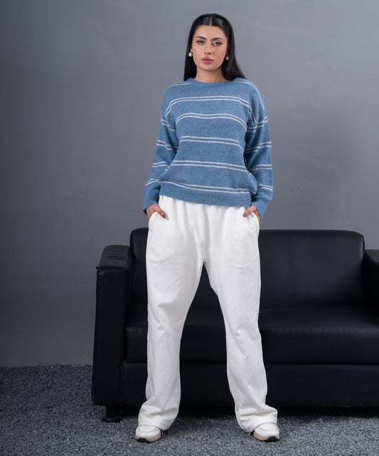 Striped Knit Shirt with Matching Scarf – 2-Piece Set