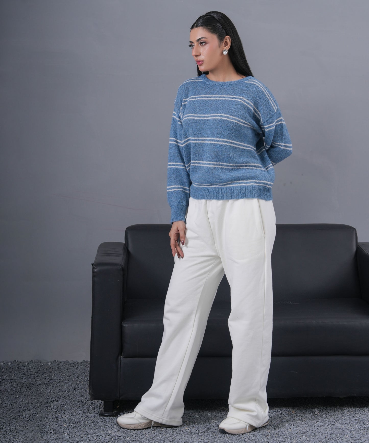 Striped Knit Shirt with Matching Scarf – 2-Piece Set