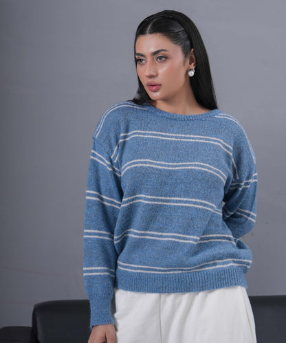 Striped Knit Shirt with Matching Scarf – 2-Piece Set