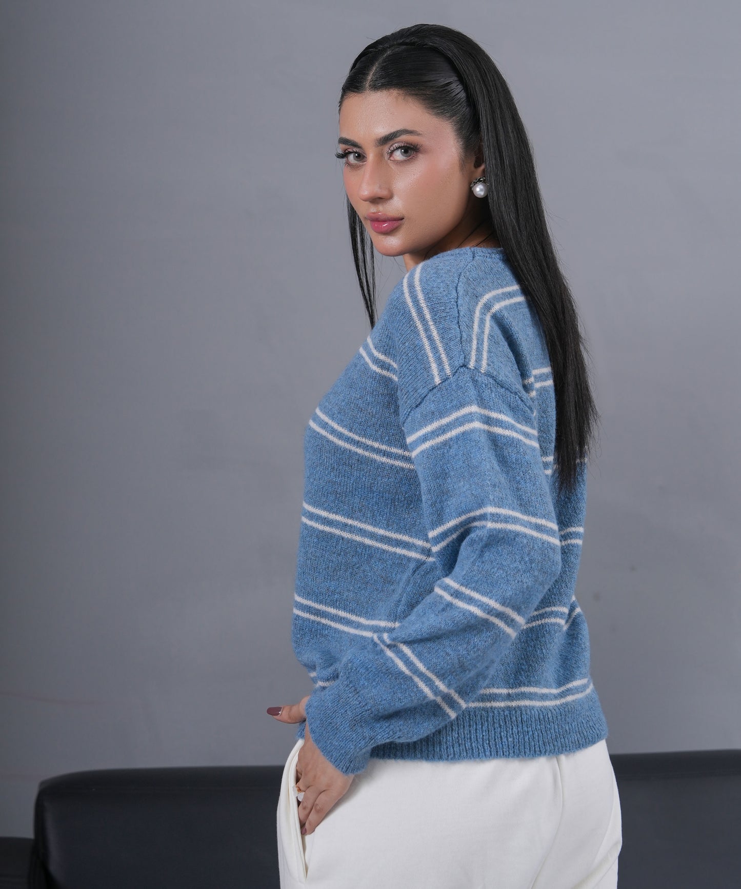 Striped Knit Shirt with Matching Scarf – 2-Piece Set