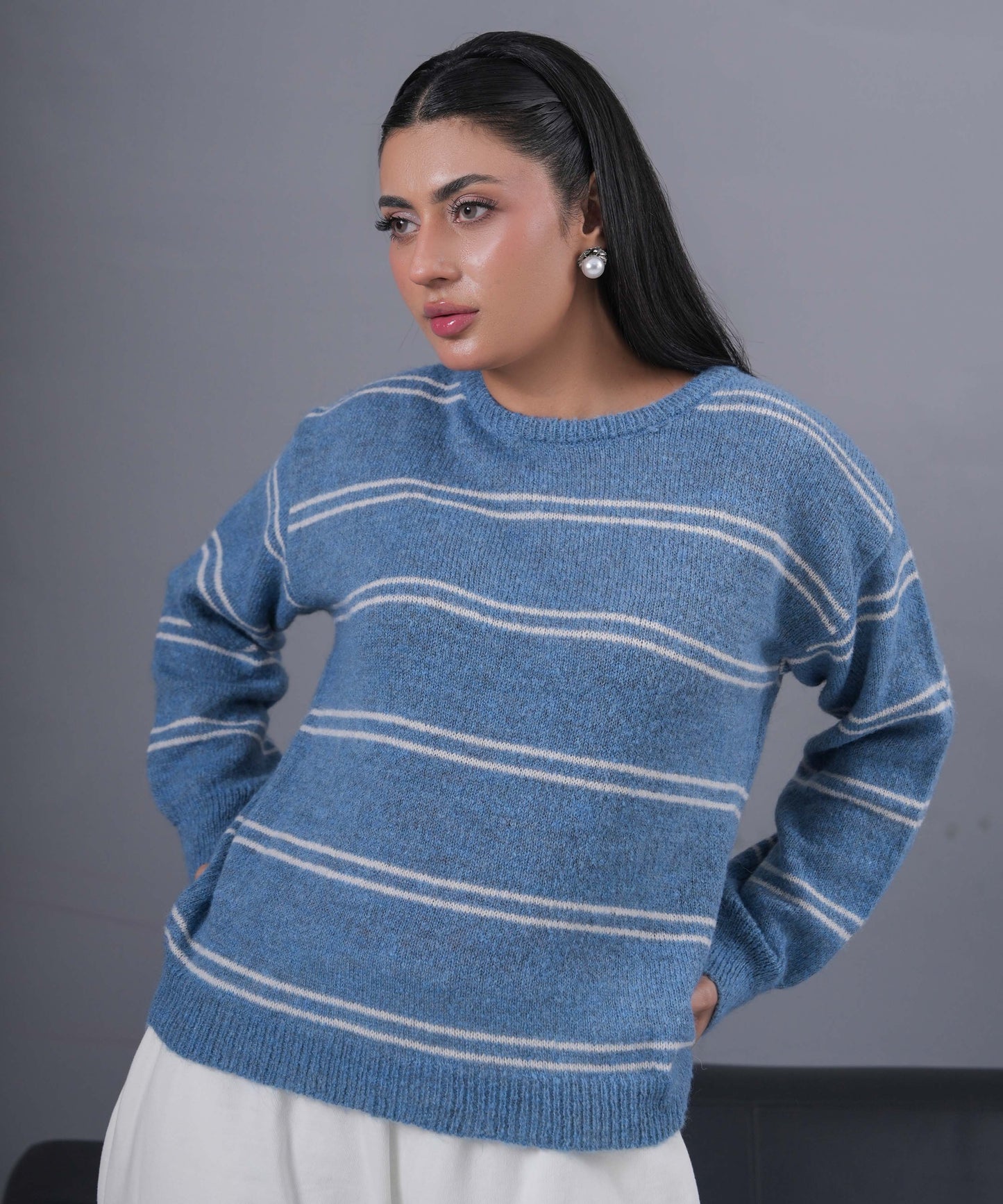 Striped Knit Shirt with Matching Scarf – 2-Piece Set