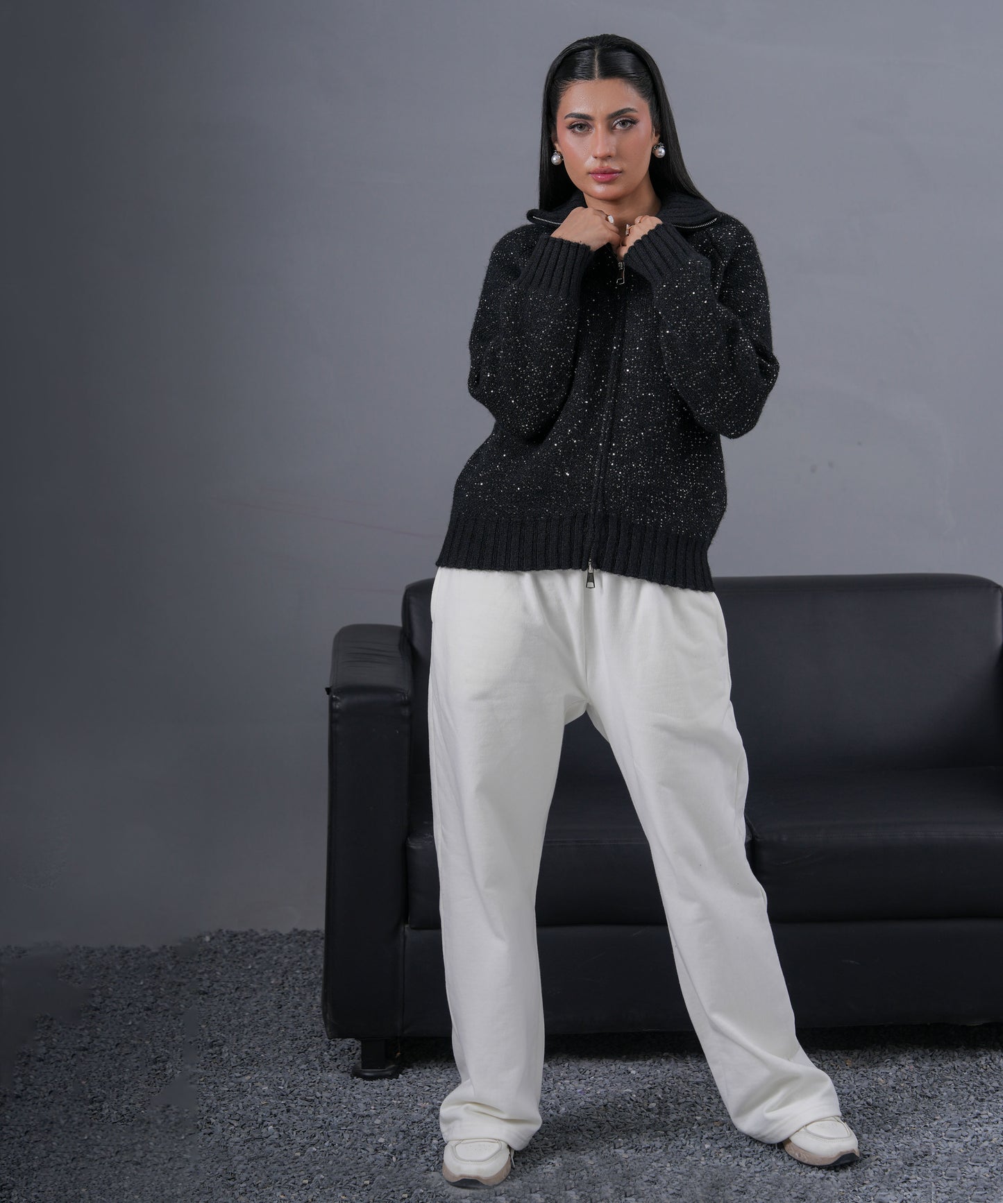 Shimmer Knit Jacket (Black)