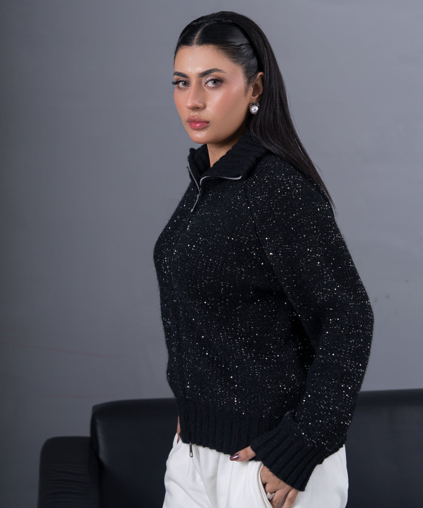 Shimmer Knit Jacket (Black)