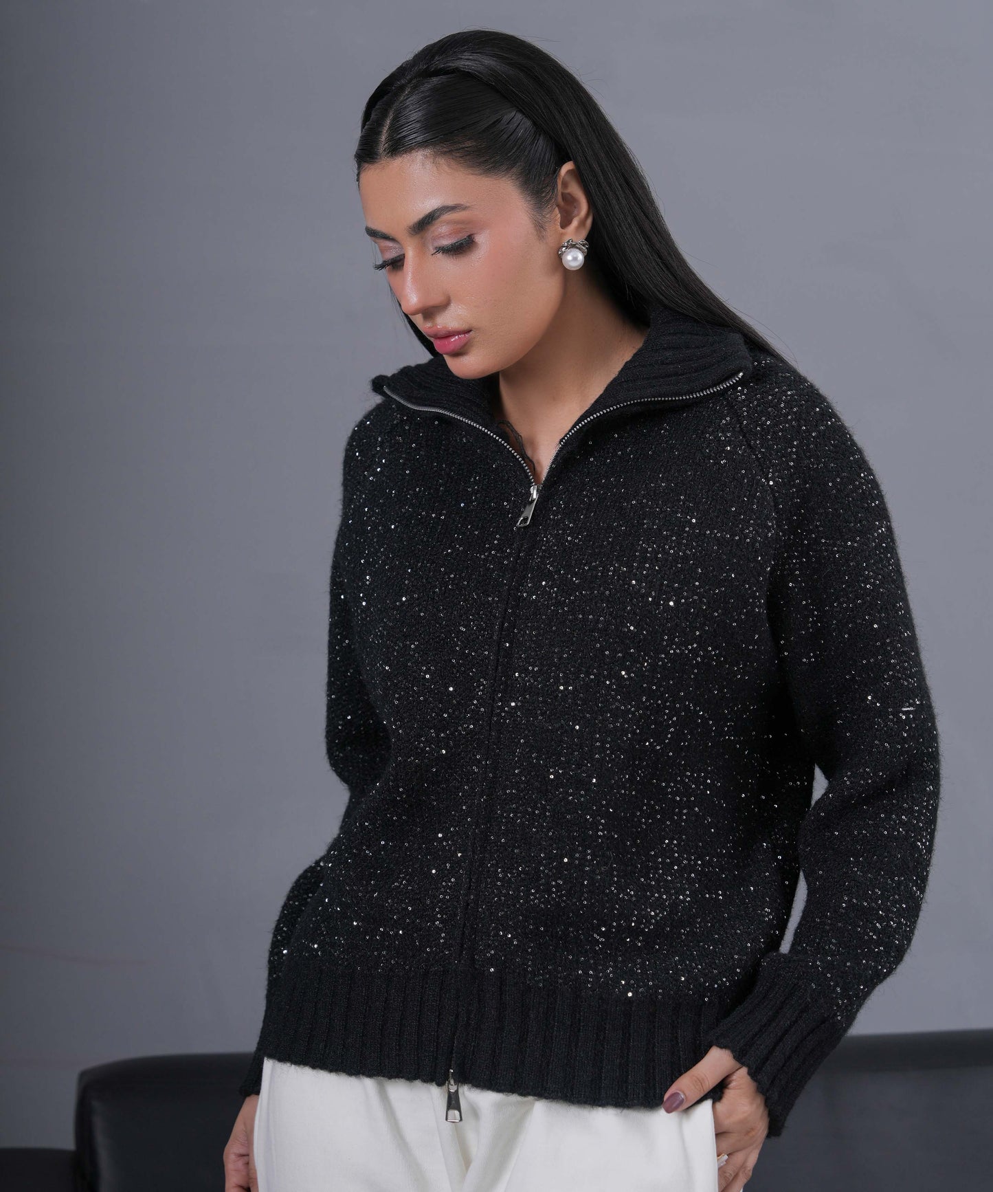 Shimmer Knit Jacket (Black)
