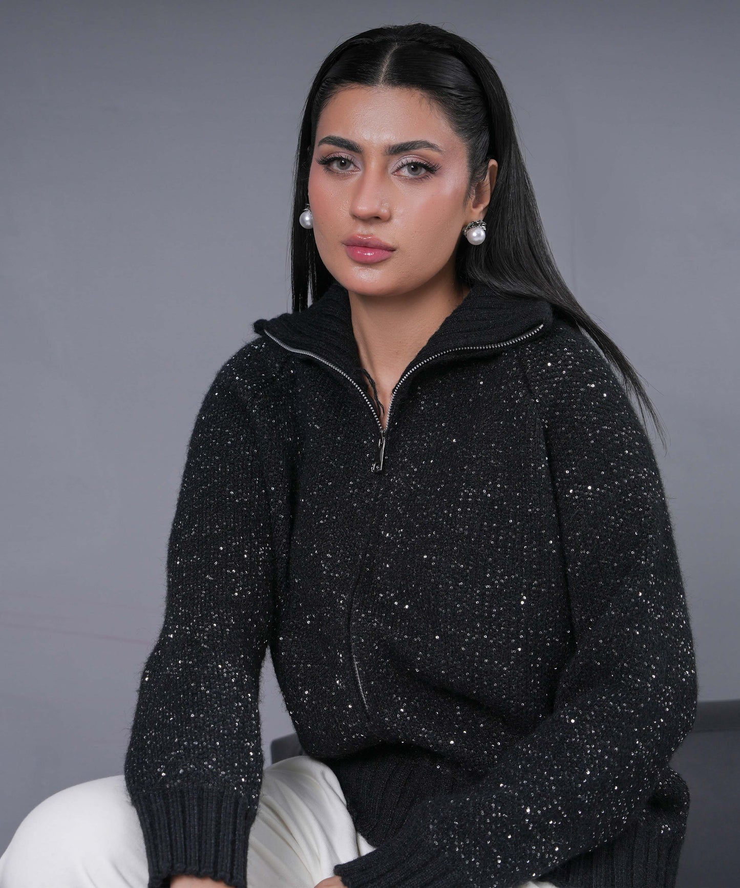 Shimmer Knit Jacket (Black)