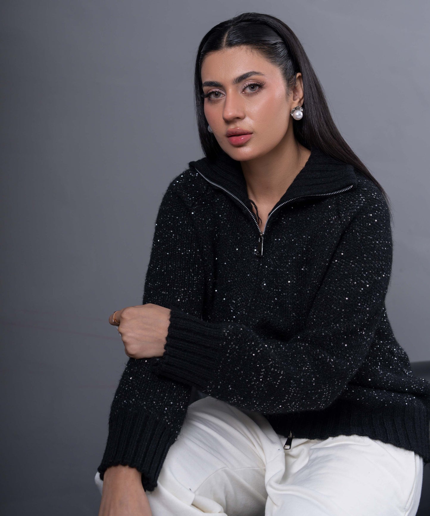 Shimmer Knit Jacket (Black)