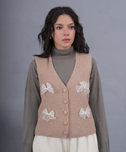 Bow-Detail Knit Vest – Warm Mocha