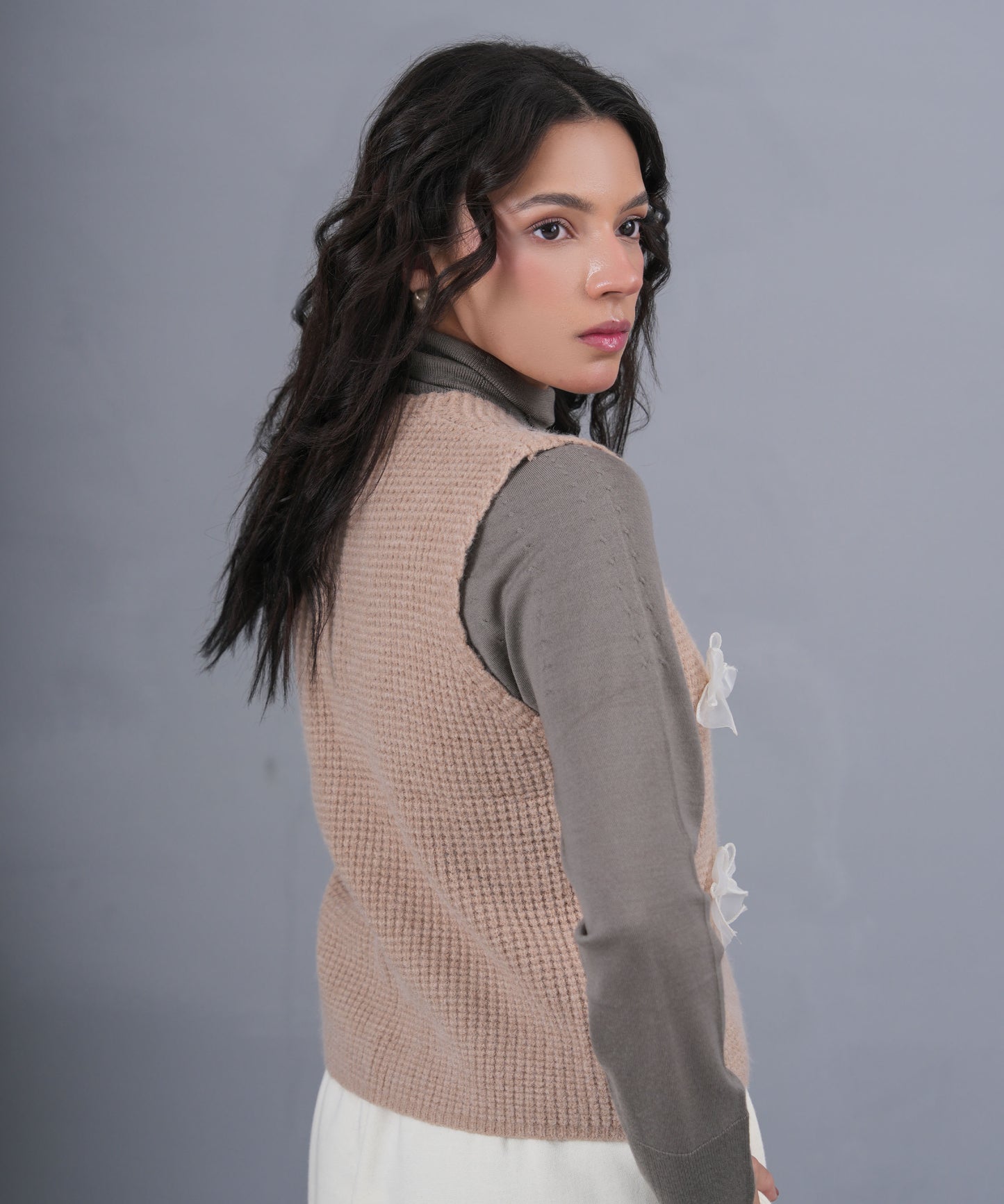 Taupe Turtleneck Knit Sweater