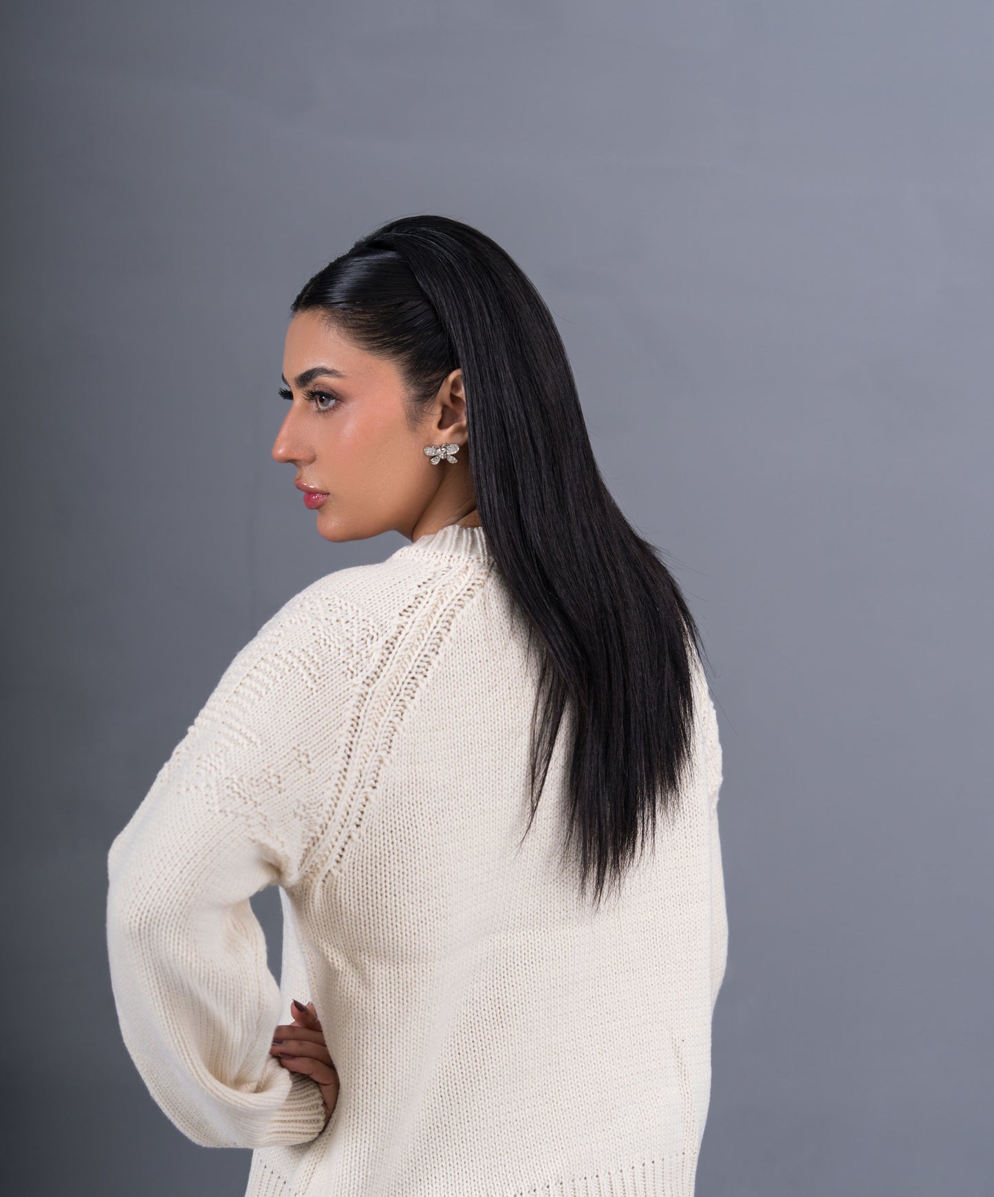 Ivory Zip-Up Knit Cardigan with Signature Logo