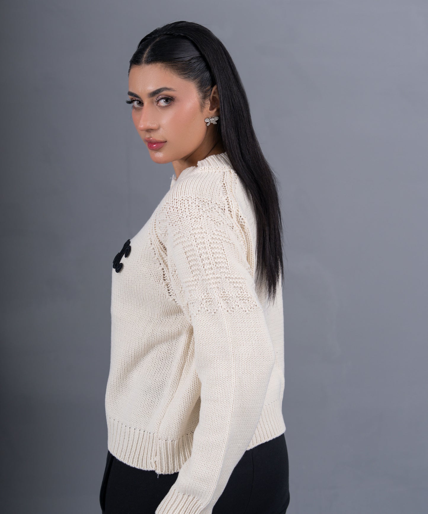 Ivory Zip-Up Knit Cardigan with Signature Logo