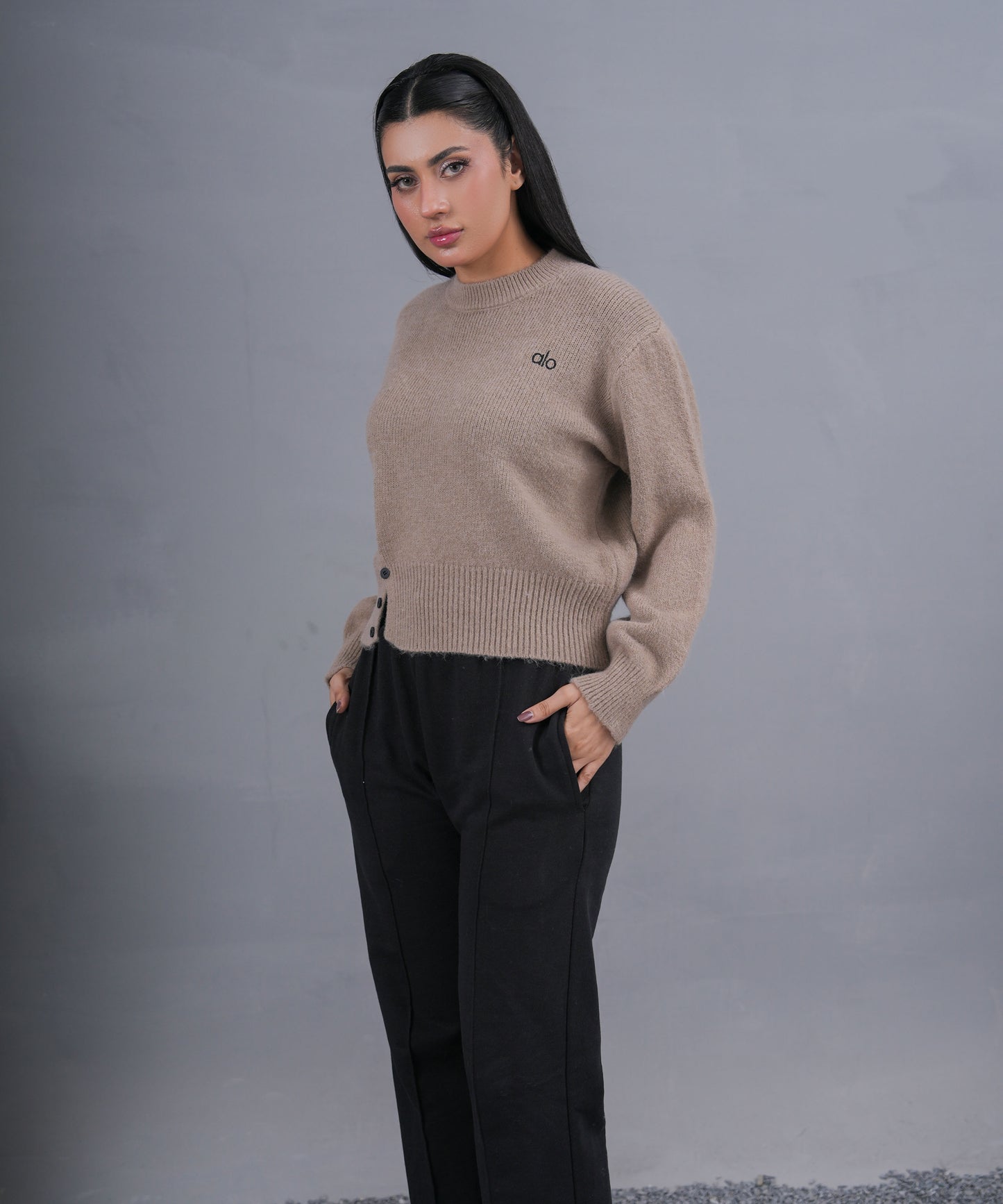 Sandstone Asymmetric Button Knit Pullover