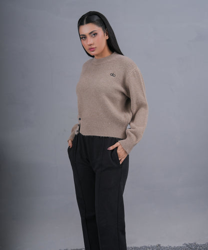 Sandstone Asymmetric Button Knit Pullover