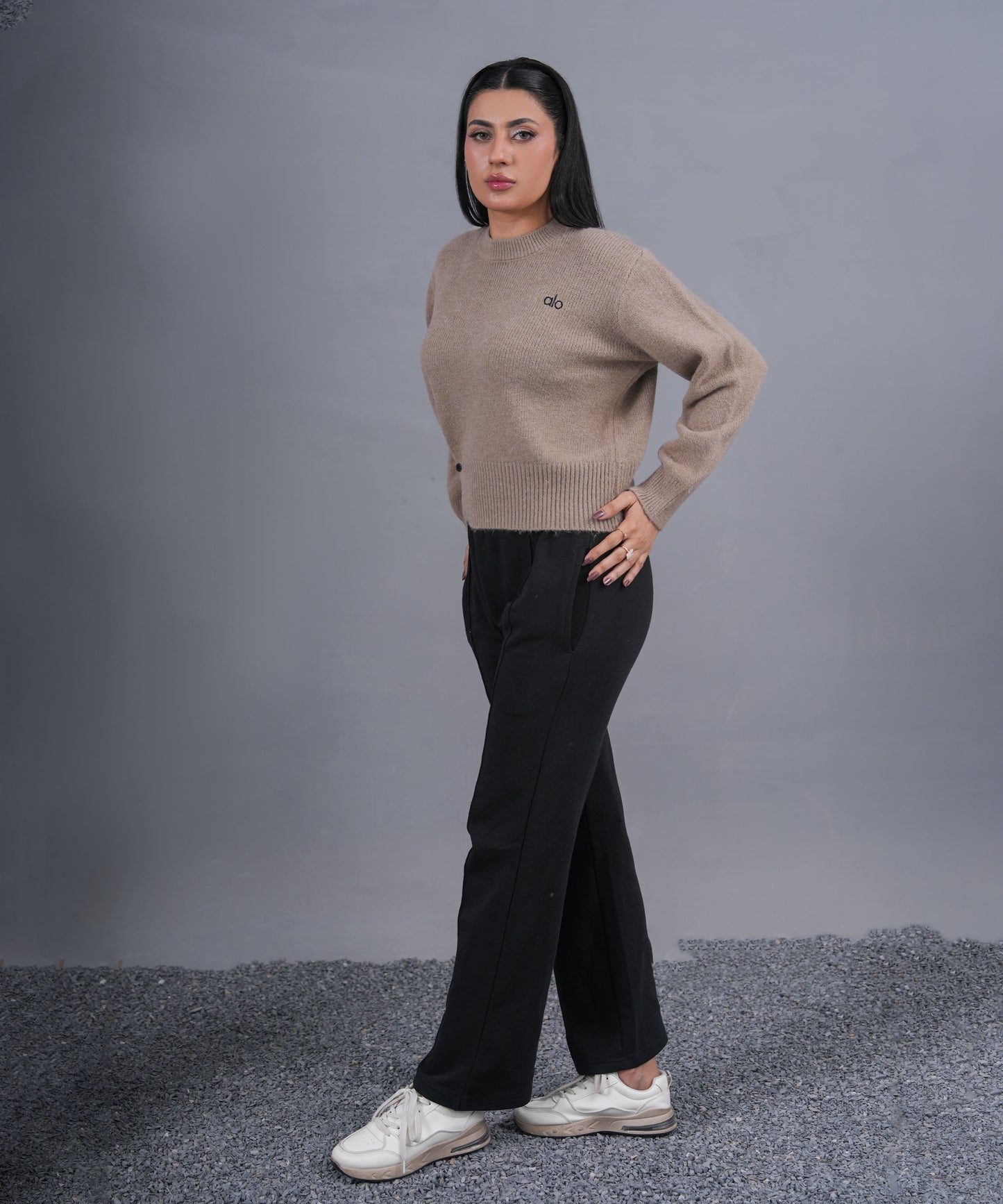 Sandstone Asymmetric Button Knit Pullover