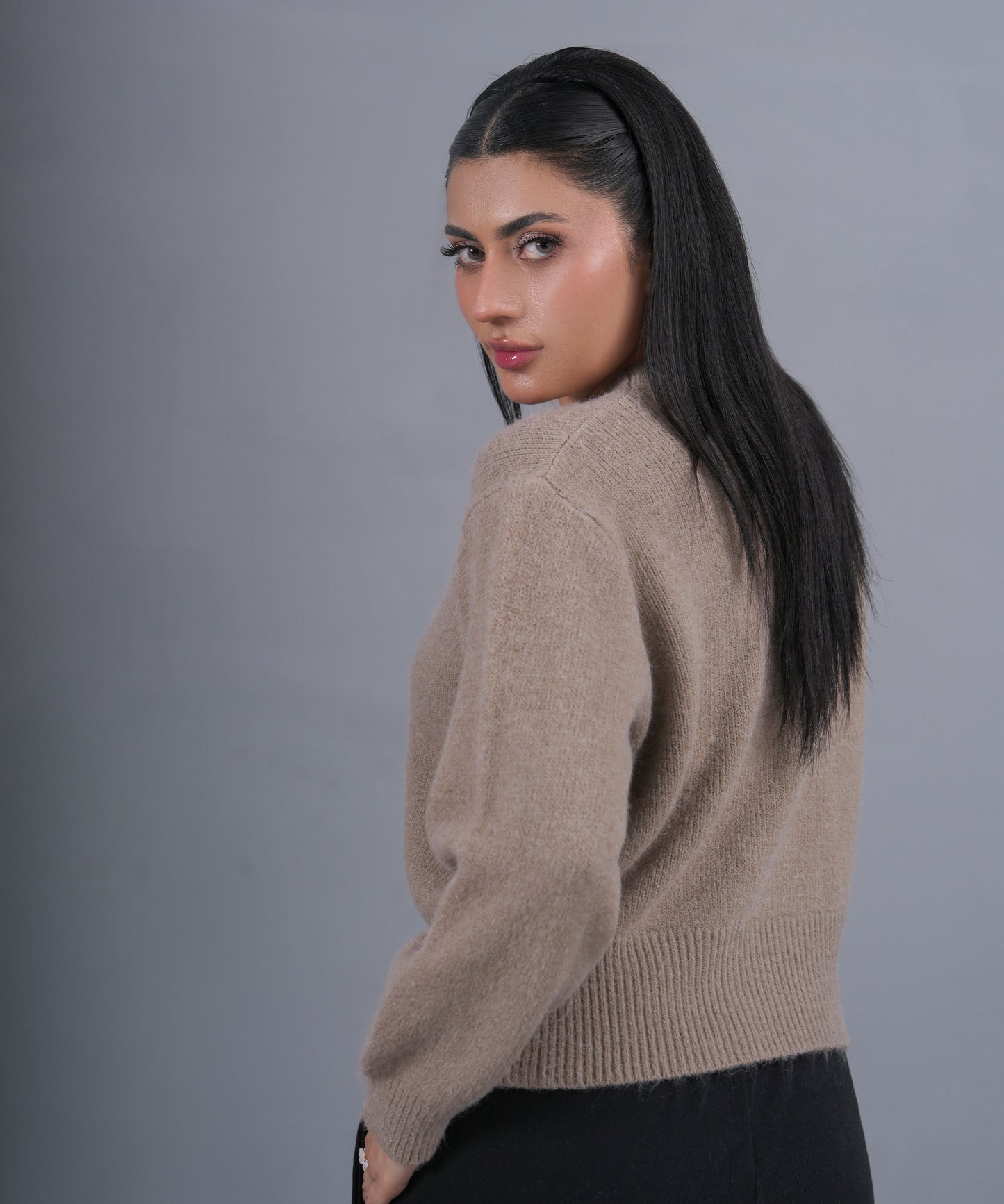 Sandstone Asymmetric Button Knit Pullover