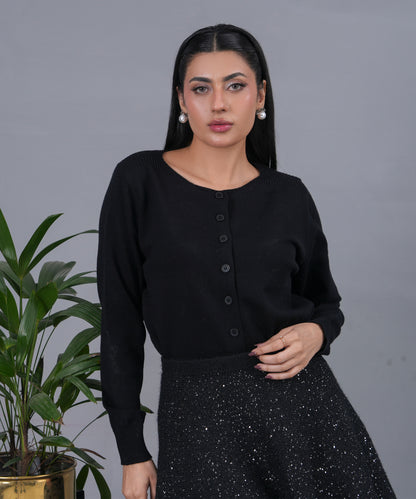 Black Knit Cardigan & Scarf Set (2-Piece)